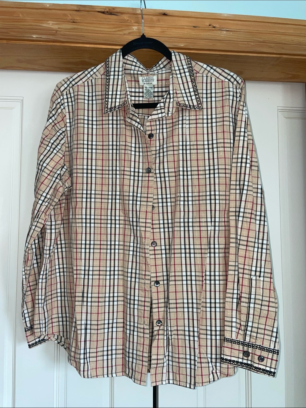Classic Elements Beige Plaid Button-Down Shirt